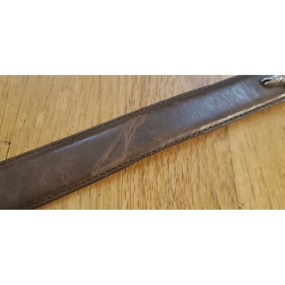Italian Full Grain Leather Belt Trout Fish Metal Western Detailed Buckle Size 36